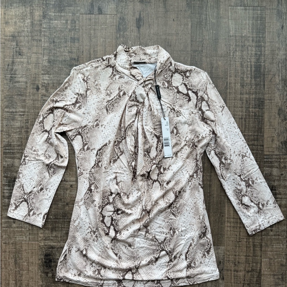 Elie Tahari Cream and Brown Snakeskin Blouse